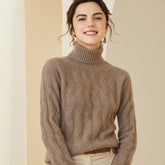Womens Cashmere Turtleneck Sweater Diamond Knit Long Sweater